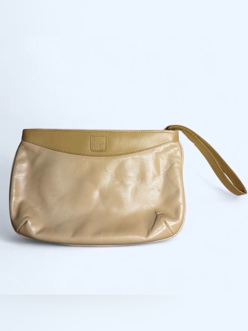Anne Klein Vintage 80s Leather Wristlet Clutch - Light Tan